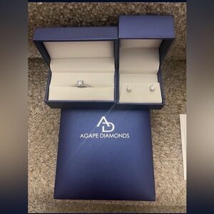 Agape Diamond Brand New Engagement Ring Size 7 14k White Gold with Earrings Set